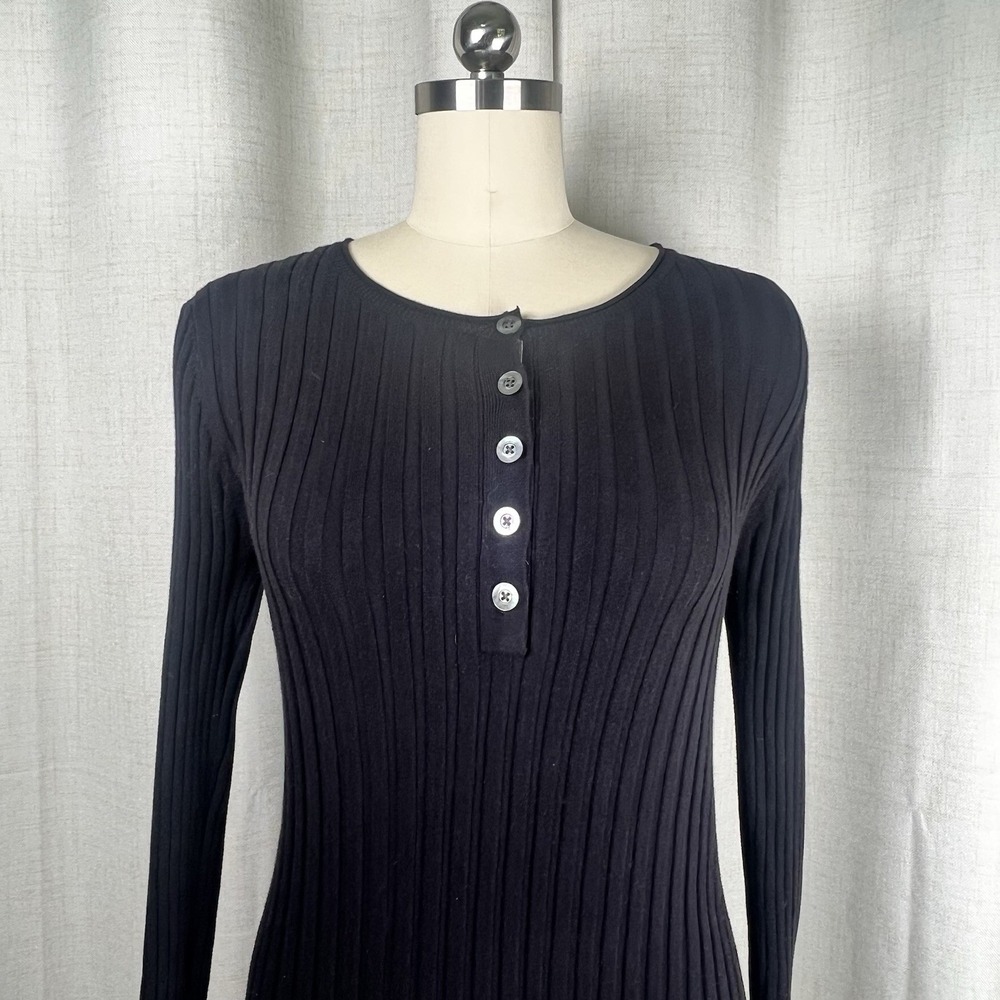 Sundance Living Legend Black Organic Cotton Ribbed Henley Top Large Classic - Picture 2 of 9